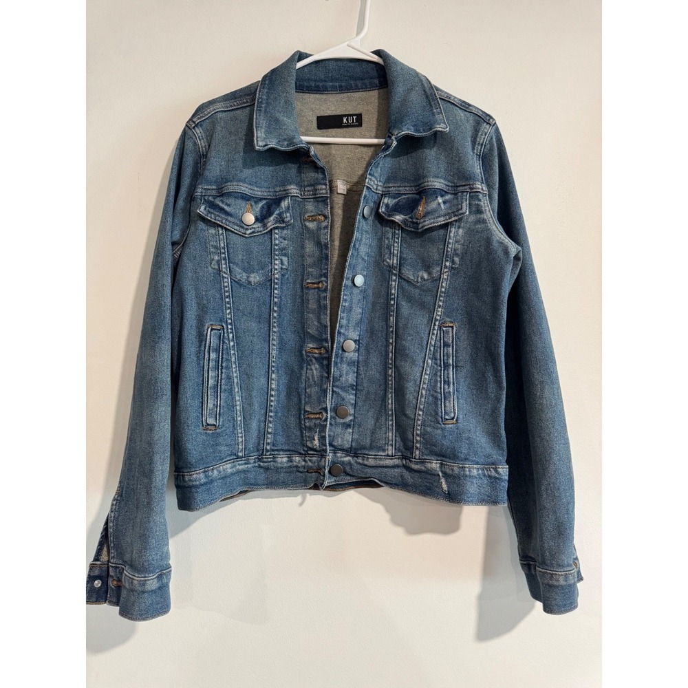 KUT from the Kloth Helena Denim Jacket Womens Large Blue Stretchy Fabric - Picture 6 of 6